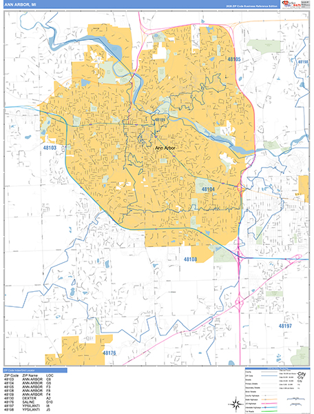Ann Arbor, MI Zip Code Map